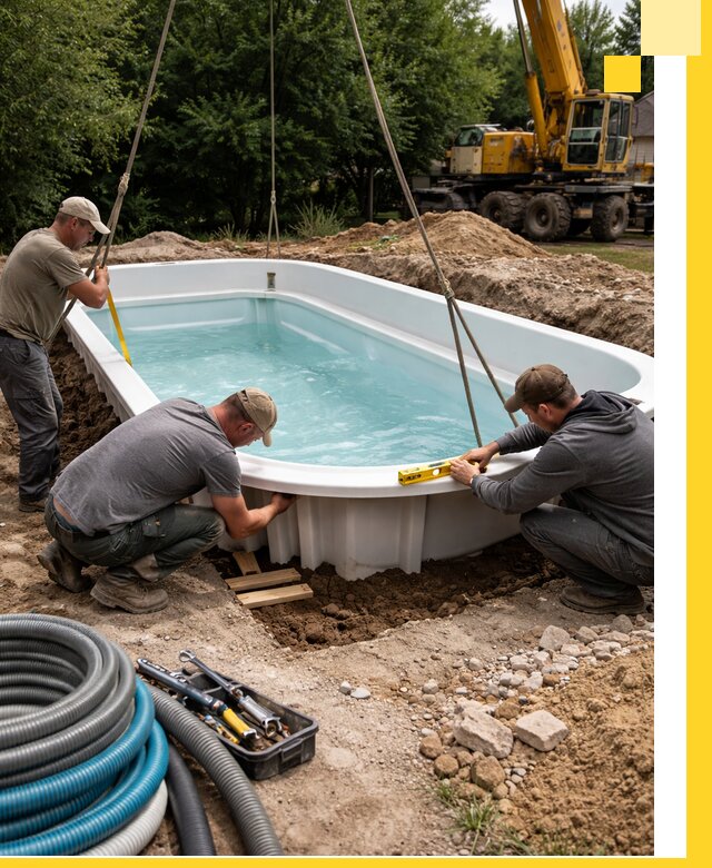 Установка и монтаж композитных бассейнов под ключ в Скопине