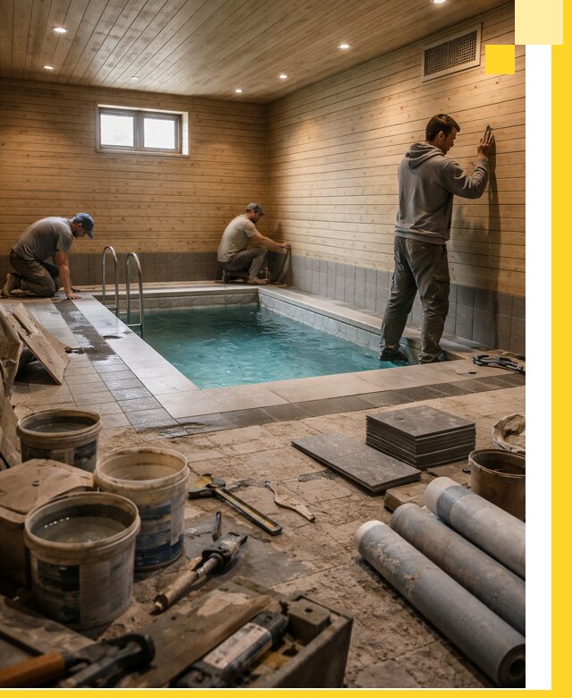 Строительство бани с бассейном и сауной под ключ в Скопине