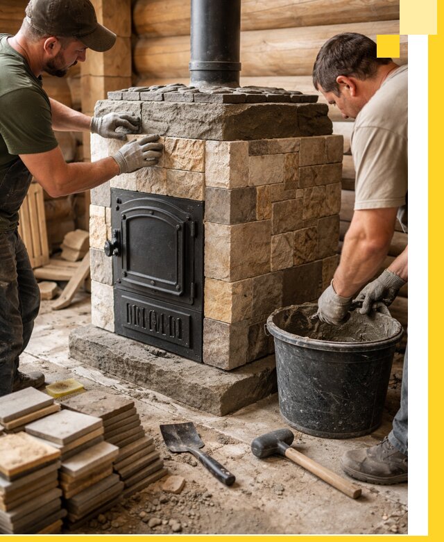 Облицовка банной печи под ключ в Скопине: камень и плитка