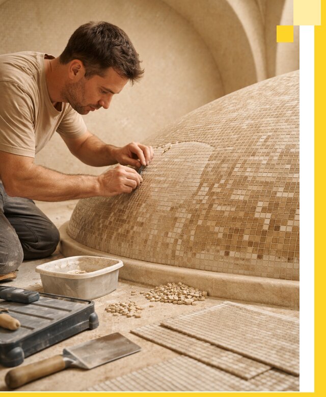 Профессиональная укладка мозаики для хамама под ключ в Скопине